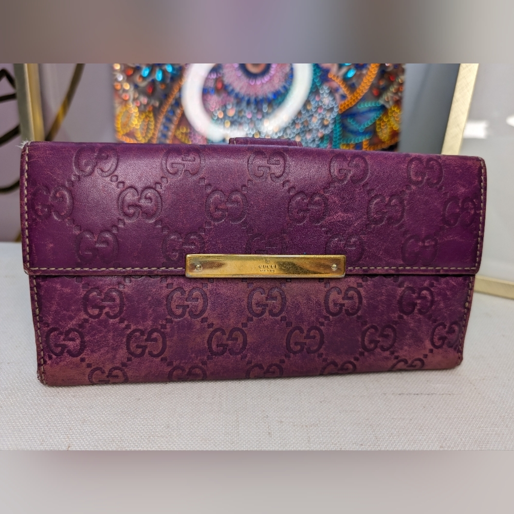 Gucci Purple Guccissima Leather Flap Continental Wallet